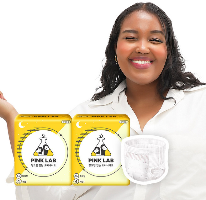 핑크랩 입는 오버나이트 특대형 4매 / 팬티형 생리대, 4개입, 2개