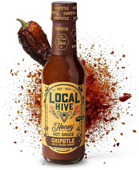 현지 하이브 하바네로 허니 핫소스 - 6온스 달콤하고 매콤하며 천연 생꿀과 하바네로 페퍼를 사용한 디핑 드리즐링 그릴링 타코 바비큐 및 요리용 하바네로 허니, Chipotle, 1개