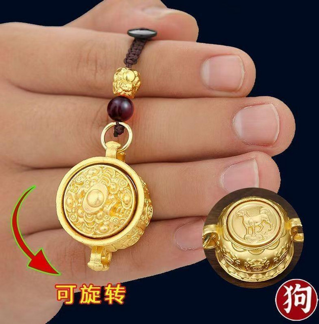 黃銅十二生肖轉轉招財鑰匙扣掛件, 1個, 乙祈福 聚纔氣 推薦, 生肖-豬 聚寶盆+精編貔貅繩, N/A, 生肖-豬