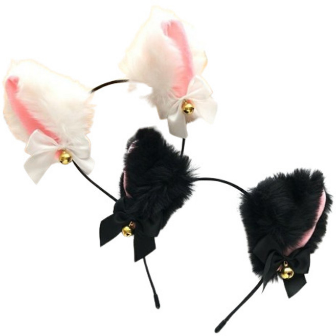 더쏠 고양이 머리띠 파티용품, 2p, 화이트+블랙