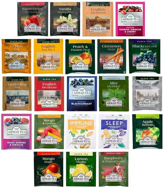 Ahmad Tea 샘플러 모음 맛 버라이어티 팩 (88개) 22가지 독특한 맛의 차, 22 Count