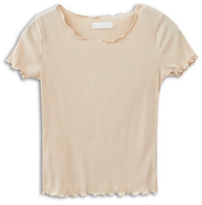 合身素色橫條坑紋短版T恤