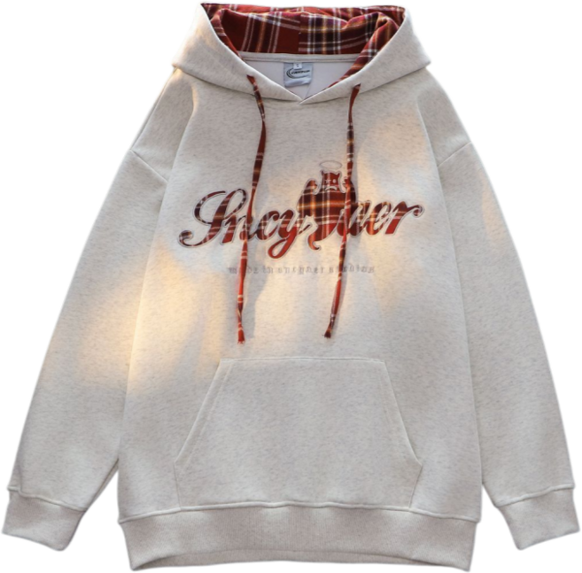 Makone 여성 봄 가을 체크 패치워크 패션 자수 후드 맨투맨