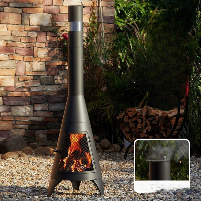 상암 캠핑화로테이블 그릴 실용적인 감성 불멍화로대, 1개, 굴뚝난로+레인커버