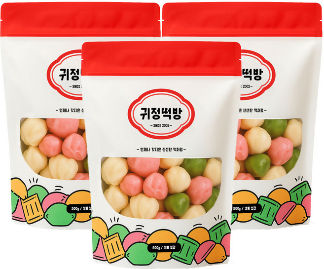 귀정떡방 굳지않는 말랑 삼색 모듬 꿀떡 아이 영양 간식 아침식사대용, 3세트, 500g