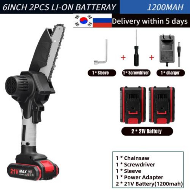 무선 톱 충천용 체인 정원 과수원용 한 손 목공 도구 전기 전정 목재 분할 21V 6 인치 130 0mah 1500mah 공구 보조배터리 tools 각도절단기 컷소 전동 충전식, 4) 6inch type2  EU, 4) 6inch type2  EU