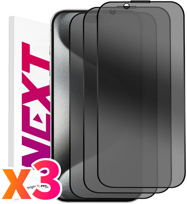 NEXTMOBILE 1+1+1 아이폰 15 프로 프로맥스 플러스 터치감 좋은 사생활 보호 풀커버 강화유리 액정 보호 필름, 3개