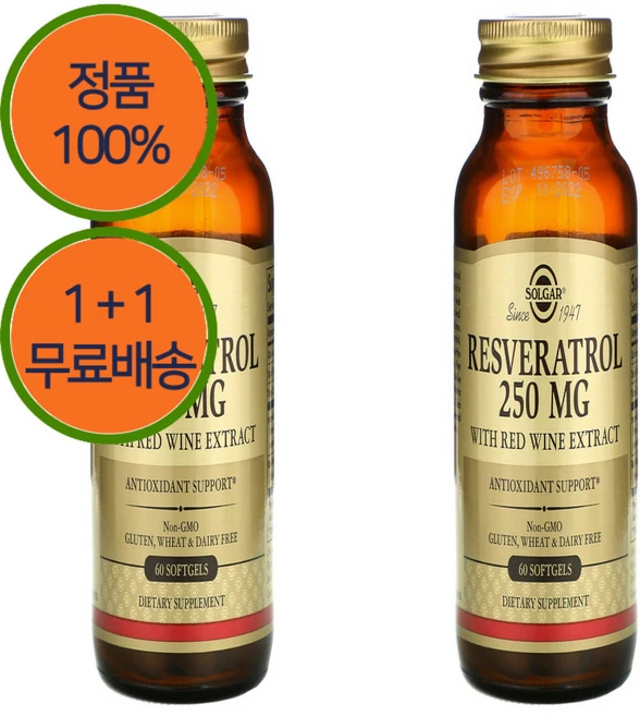 1+1 솔가 레스베라 트롤 적포도주 포도 껍질 뿌리 추출물 250mg 60젤, 1개, 60정 - 쿠팡