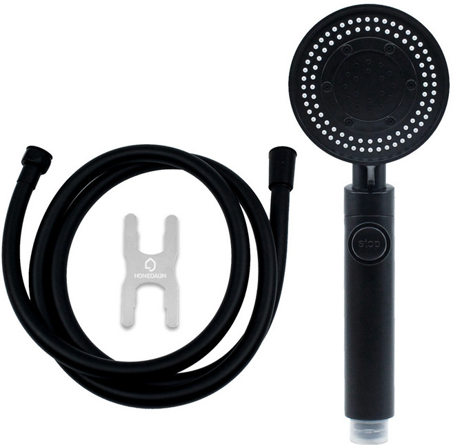 홈다움 블랙 몬스터다기능샤워기+블랙 안꼬이는 말랑이 물때방지튜브형 샤워호스 1.5m+스패너, 1개