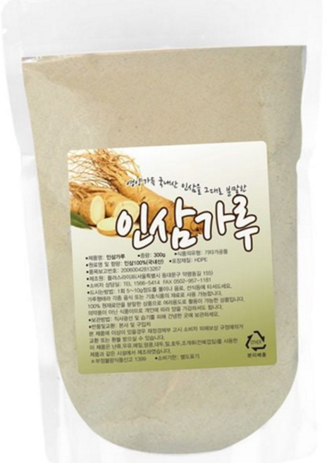 인삼 차 재료 다용도 백삼 분말 수삼 가루 건강 홈카페 식물성 혼합 밀크 조리 한방 홍삼 식품 추출 형태, 1개