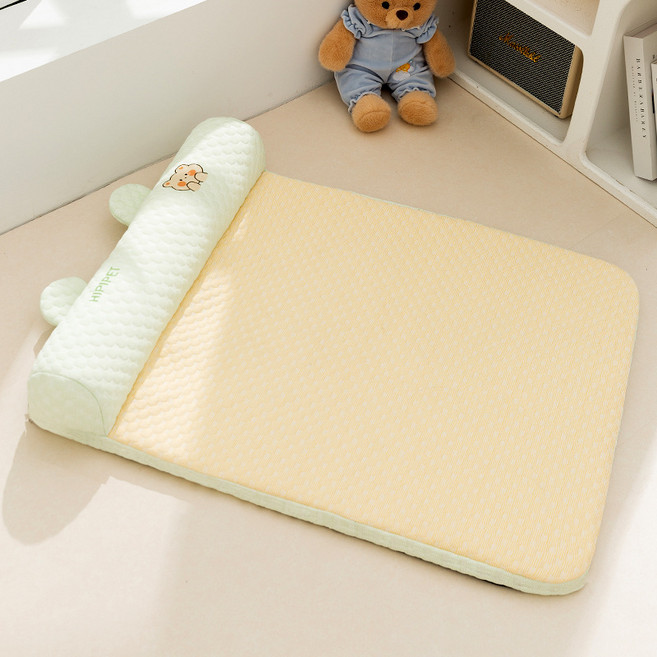 HANTAO 반려동물 베개 일체형 쿨매트 강아지 고양이 쿨링 냉감 매트, 1개, 그린베어