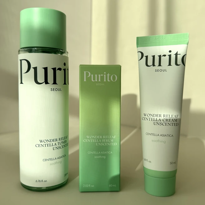 Purito WONDER RELEAF CENTELLA UNSCENTED TONER 200ml + Serum 60ml + Cream 50ml, 1개 - 쿠팡