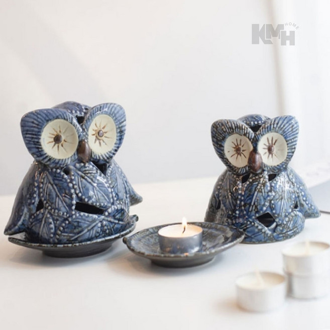 초 홀더 부엉이장식 명상용품 향초받침, 소