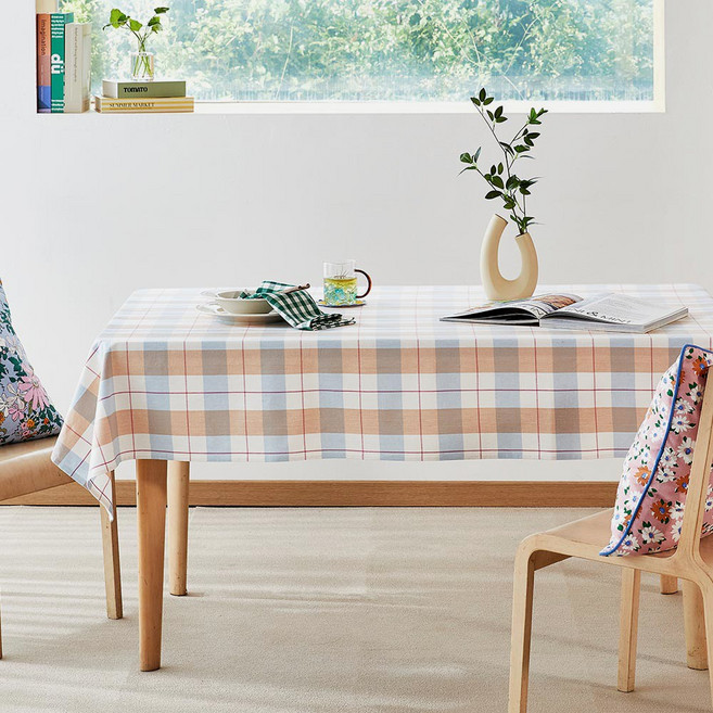 [MODERN HOUSE 중계점] 어썸블라썸 선염체크 테이블보 120x220 EM0125007, 1개