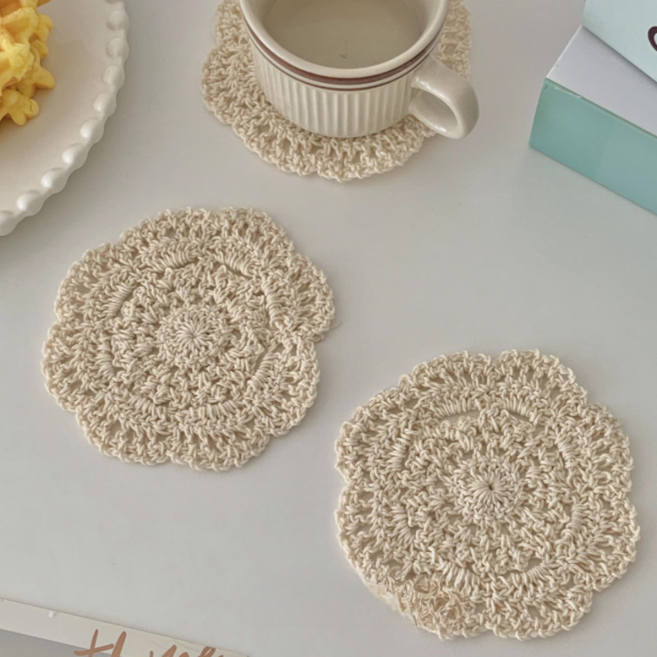 코지웨이브 빈티지 뜨개 코스터 컵받침 4P, 4개, 아이보리
