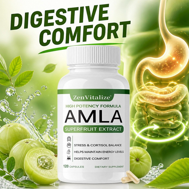 Amla 캡슐 슈퍼 과일추출물 1000mg – 체중관리 건강한 소화 및 신진대사 촉진 – 윤기있고 강한 모발, 1개, 60정