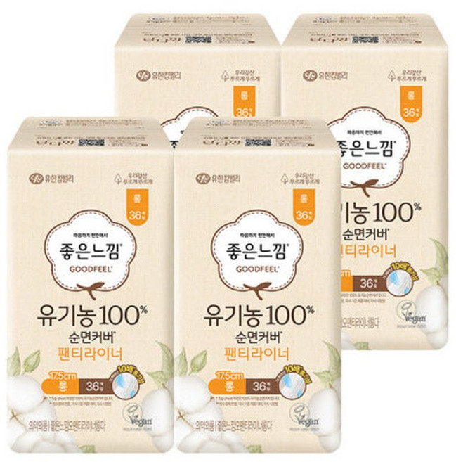 좋은느낌 유기농순면 라이너 롱 36Px4팩, 36개입, 4개