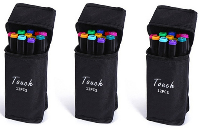 [메잌미] 터치 디자인 트윈마카 마카펜 (12색/천케이스) 3개, 1세트