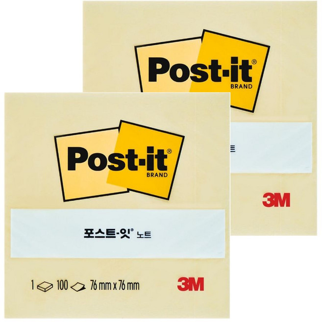 포스트잇 654 (76mm x 76mm), 노랑, 100매, 2개