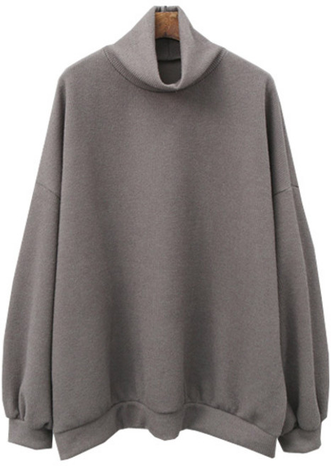 무지 골지 폴라 티셔츠 여성 빅사이즈 긴팔 루즈 오버 핏 스판 데일리