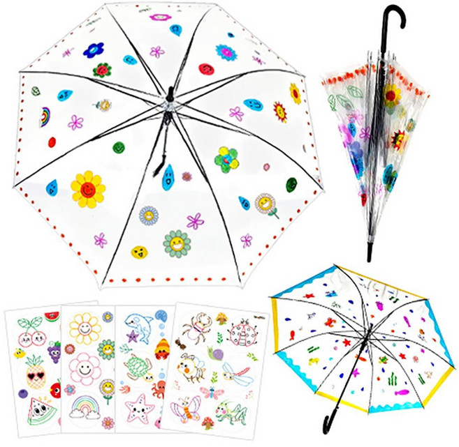 만들기대장 투명우산 채색스티커 꾸미기스티커 4종 택1 여름 우산꾸미기, 3 꽃, 1개