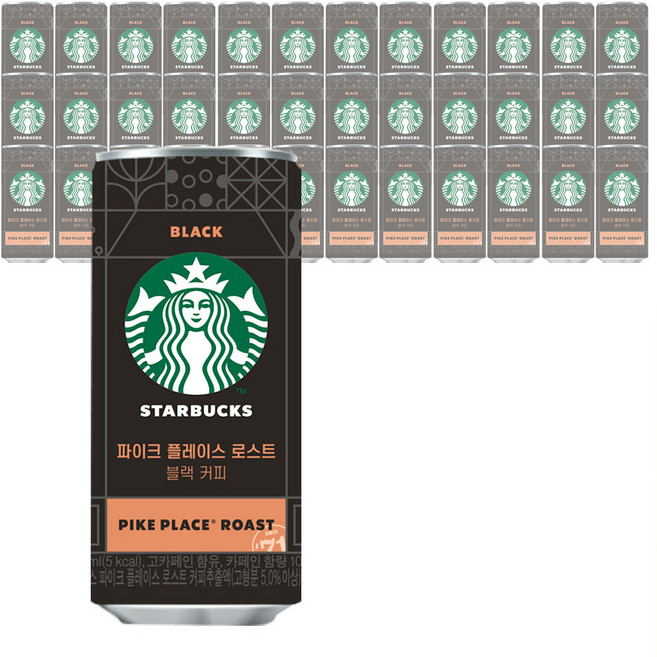 동서 스타벅스 파이크 플레이스 로스트 블랙 커피 36캔, 200ml, 36개