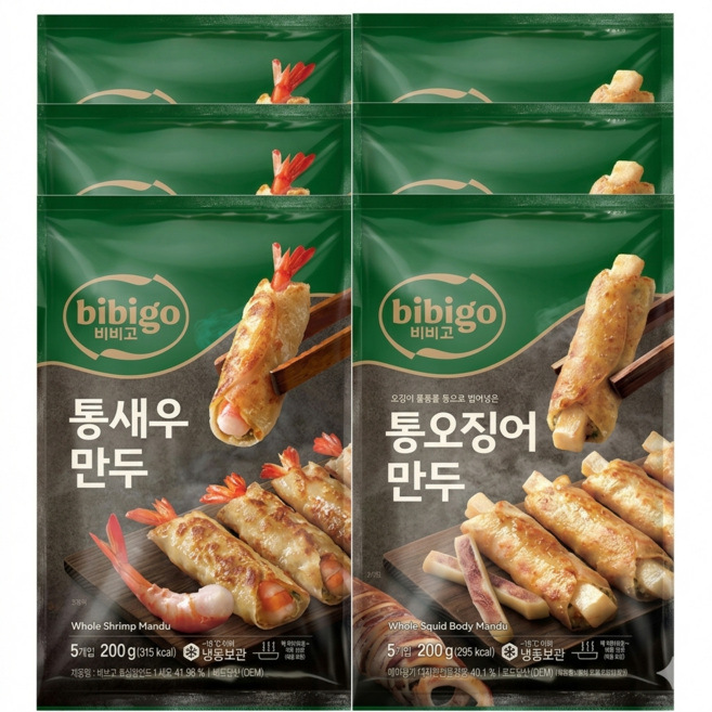 비비고 통새우만두 +비비고 통오징어만두, 6개, 200g