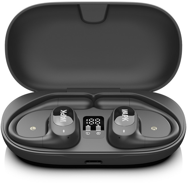 와피크 오픈형 블루투스 무선이어폰 RS3 귀걸이형 HI-FI 5.4 ACC ENC 노이즈캔슬링, 블랙