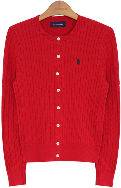 라파클럽 여성 잔꽈배기 라운드 니트 가디건 면 100%