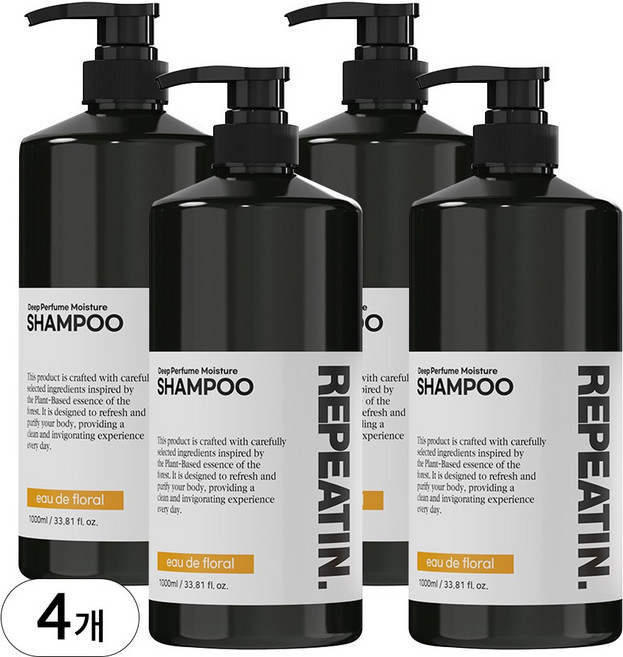 리피트인 딥퍼퓸 모이스처 약산성 프로틴 샴푸 오드플로랄, 1L, 4개