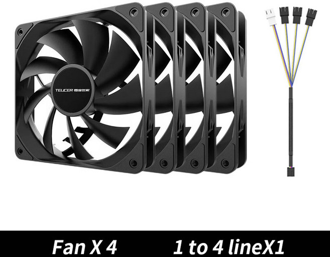 TEUCER PC 컴퓨터 케이스 팬 PWM 4 핀 120mm 자동 12CM CPU 쿨러 냉각 라디에이터 속도 조정, [01] 없음 RGB, [01] As Show, 01 없음 RGB, 7) 4 Fan black - 없음 RGB - As S, 1개, 01 4 Fan black