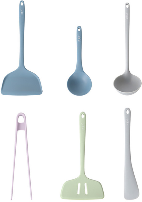 귀월미 실리콘조리도구 키친툴 세트 6종, 1개, 컬러풀, 볶음채+주걱+뒤집개+국자(소)+국자(대)+집게