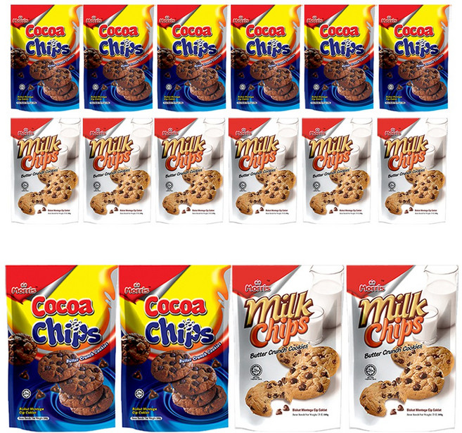 모리스 버터 크런치 코코아칩쿠키100g 8개+밀크칩쿠키100g 8개 (총16개) 초코칩과자, 16개, 100g