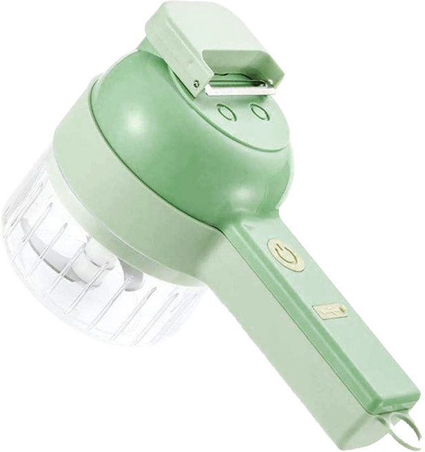 원터치 4in1 전동 무선 충전식 만능 야채 마늘 고추 슬라이서 다지기, 그린, 1개
