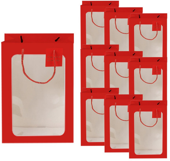 투명창 쇼핑백 답례품 선물 포장 꽃다발 화분, 10매입, 레드