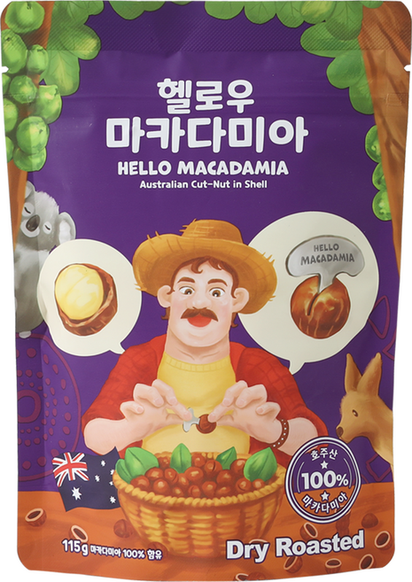 나혼자 까먹는 헬로우마카다미아 호주 통마카다미아 껍질마카다미아 견과류 드라이, 1개, 115g