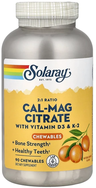 Solaray 칼-맥 시트레이트 비타민D3 & K2 함유 천연 오렌지 향 츄어블 정 90정, Solaray 칼-맥 시트레이트 비타민D3 & K2 함 - 쿠팡
