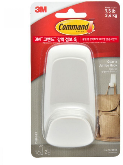 3M코맨드 강력점보훅/3M강력점보훅/3M점보훅/3M옷걸이훅/3M소품걸이/수건걸이, 하얀색, 1개
