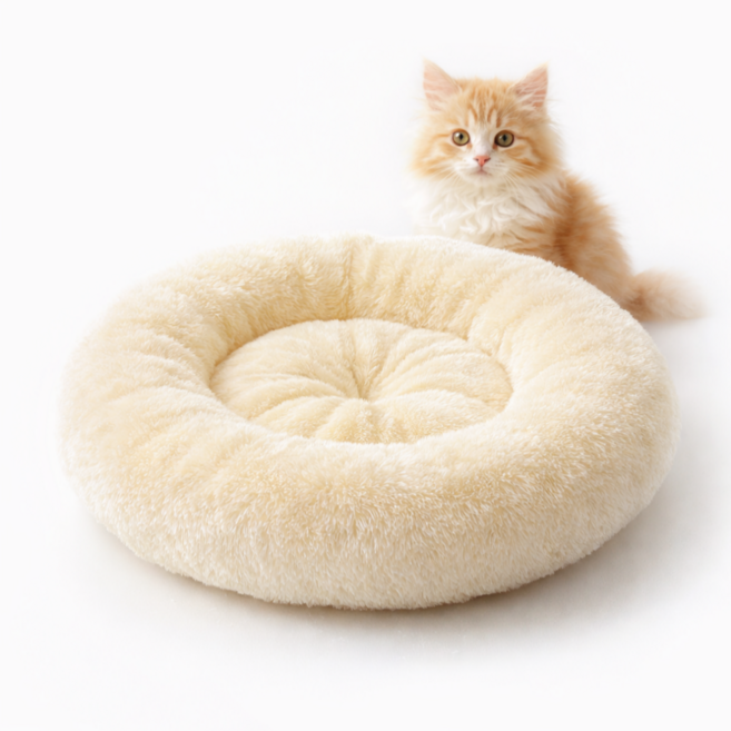 나띵베럴 반려동물 따뜻한 도넛모양 강아지 고양이 마약방석, 1개, 바닐라