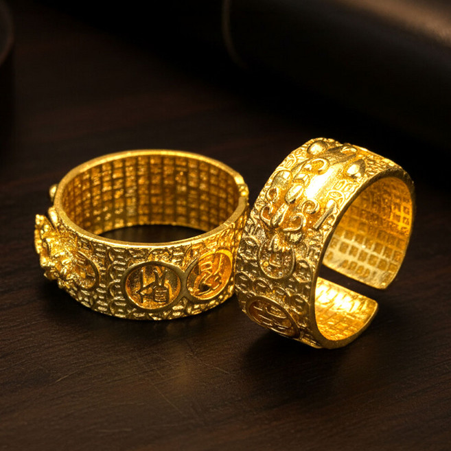 남성 9mm 와이드 비휴 도금 반지 불교 각인 재물운 사업운 금전운 행운 액막이 반지