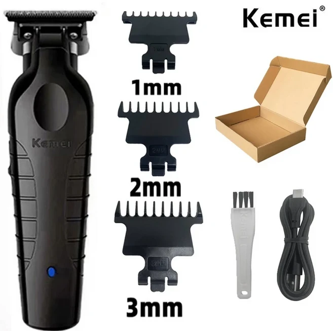 Kemei 2299 이발사 무선 헤어 트리머 0mm 제로 갭 조각 클리퍼 전문 전기 마무리 절단기, 02 Without box