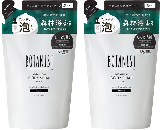 보타니스트 보태니컬 바디 솝 모이스트 폼 타입 히노키 & 샌달우드 향 리필용, 2개, 440ml - 쿠팡