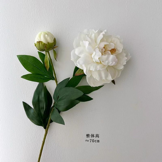 芍藥仿真花束 嫩芽白3支 長70CM, 嫩芽白1支, 長70CM花直徑12.5CM