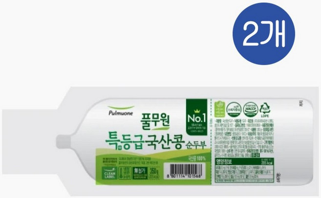 풀무원 특등급 국산콩 순두부, 2개, 350g