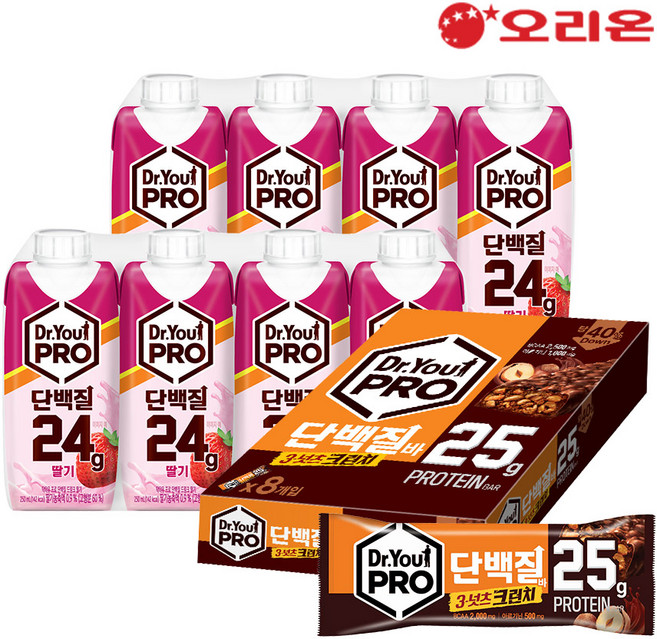 닥터유프로 드링크 단백질 딸기 250ml 8개 + 닥터유프로 단백질바 3넛츠 크런치 8p, 1개