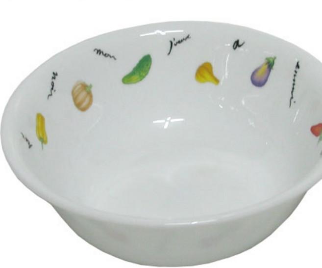 corelle 화이트--대접 (야채그림) 내열유리 내구성이 뛰어난 가벼운 국그릇, 화이트-대접 (야채), 1개