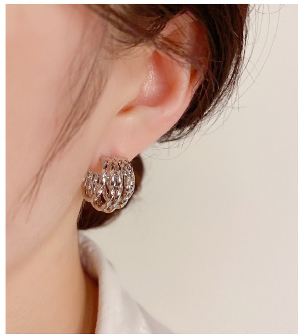 S925 실버침 여성 볼륨 레이어드 데일리 귀걸이 실버 골드