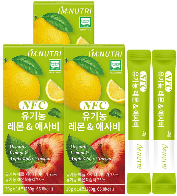 아임뉴트리 스페인산 유기농 레몬 애사비 천연사과식초, 3개, 280g