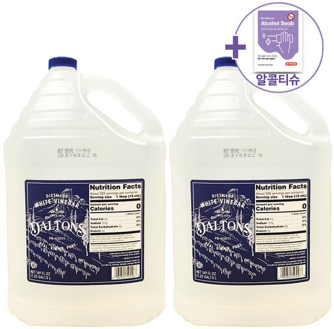 코스트코 레인하트 달톤 화이트식초 + 더메이런알콜티슈, 5L, 2개
