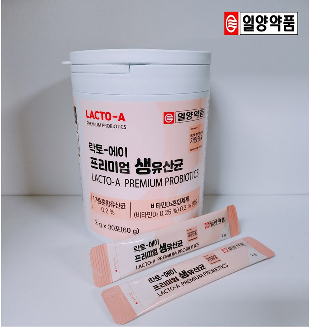 일양약품 락토-에이 프리미엄 생유산균 2g x 30포(60G) 1개월분 프로바이오틱스 비타민D, 1개